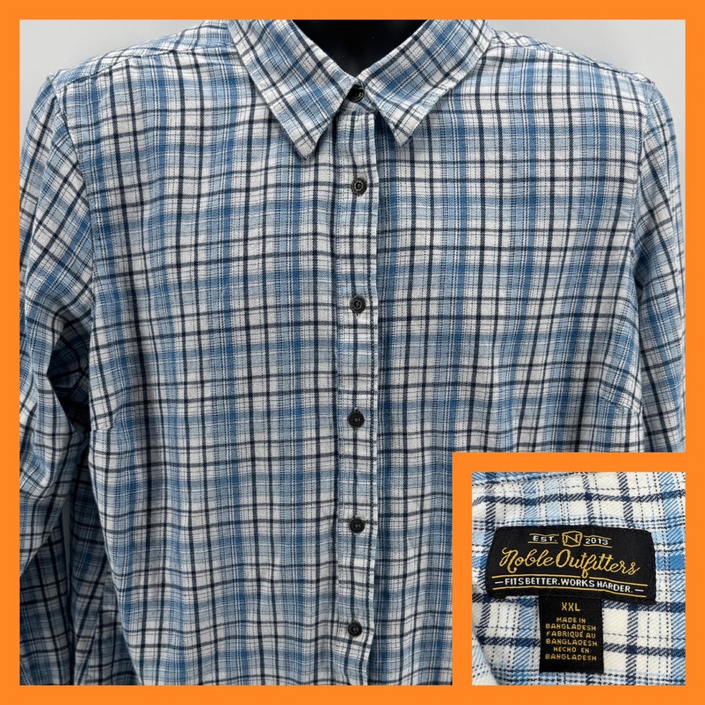 Noble Outfitters XXL Plaid Button‎ Up Shirt Long Sleeve Blue Cotton